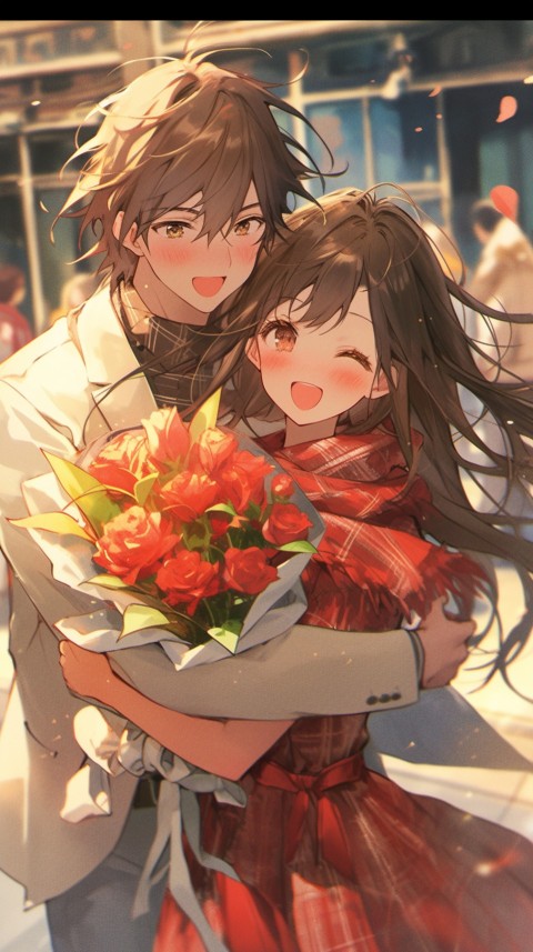 School Anime Couple Aesthetic Romantic Love Rose Flower (2)