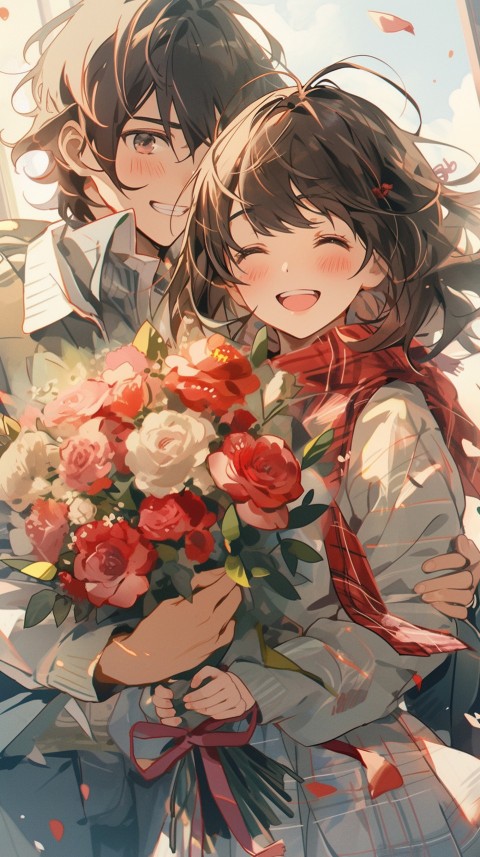 School Anime Couple Aesthetic Romantic Love Rose Flower (3)