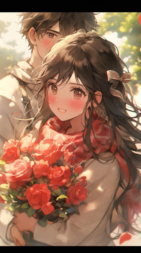 School Anime Couple Aesthetic Romantic Love Rose Flower (12)