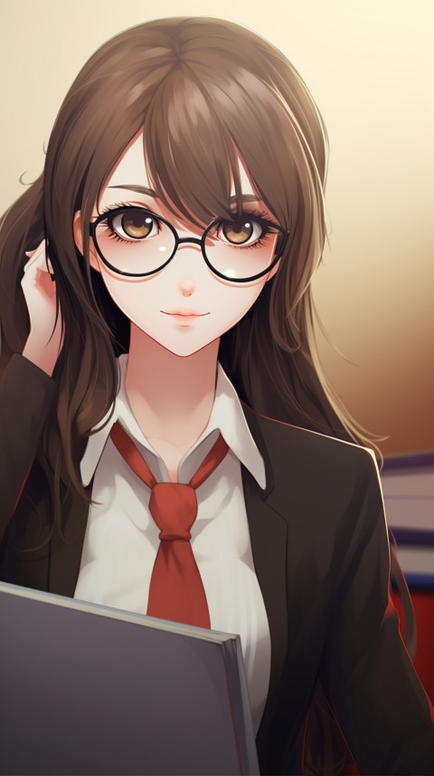 Cute anime Office Work girl With Book  (5)