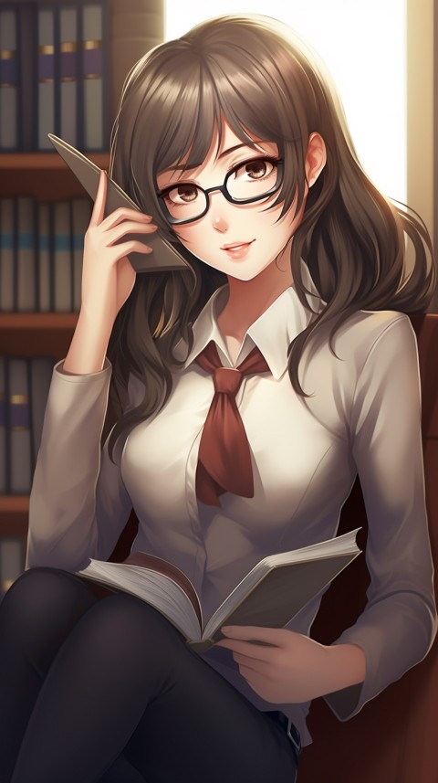 Cute anime Office Work girl With Book  (42)