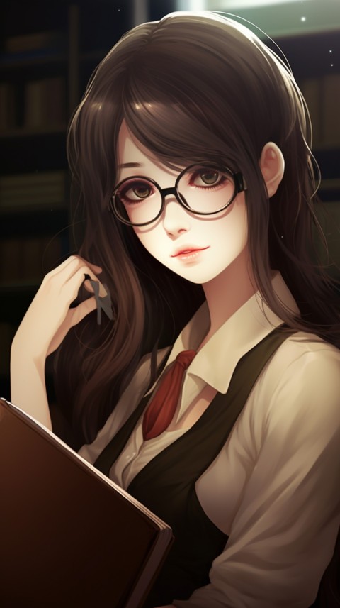 Cute anime Office Work girl With Book  (52)