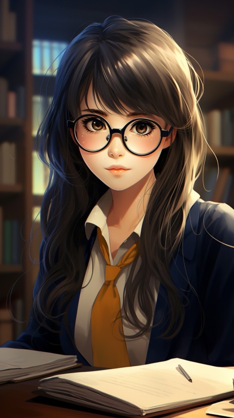 Cute anime Office Work girl With Book  (45)