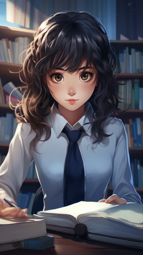 Cute anime Office Work girl With Book  (71)