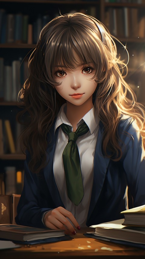 Cute anime Office Work girl With Book  (63)