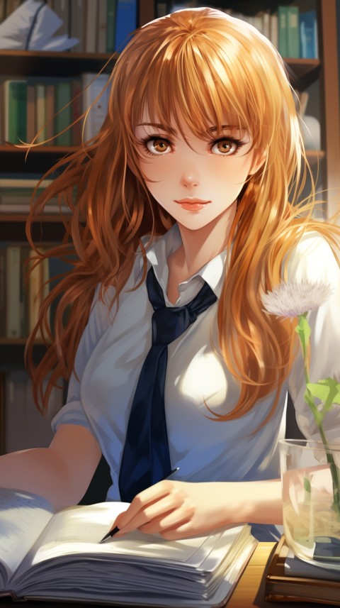 Cute anime Office Work girl With Book  (70)