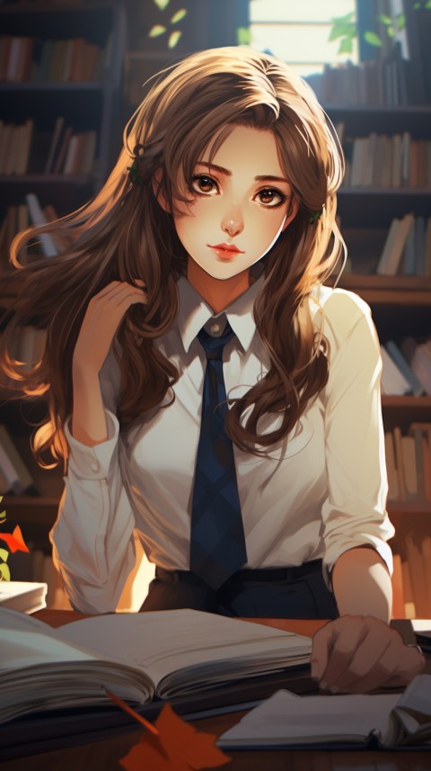 Cute anime Office Work girl With Book  (69)