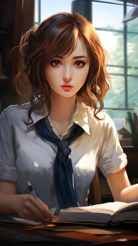 Cute anime Office Work girl With Book  (98)