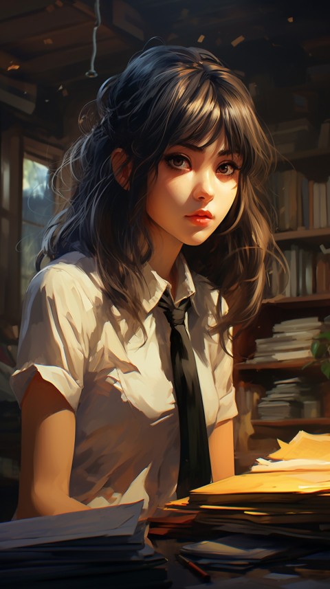 Cute anime Office Work girl With Book  (84)
