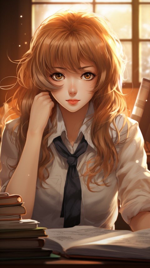 Cute anime Office Work girl With Book  (89)