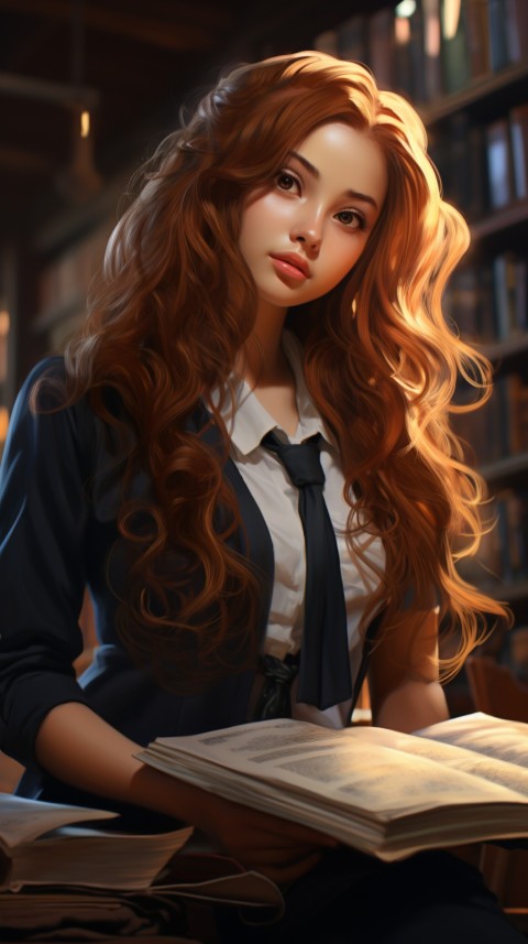 Cute anime Office Work girl With Book  (90)