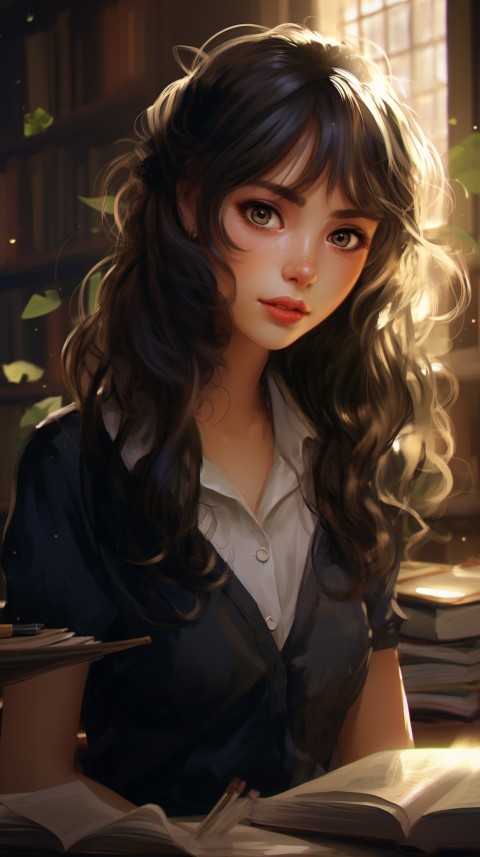 Cute anime Office Work girl With Book  (95)