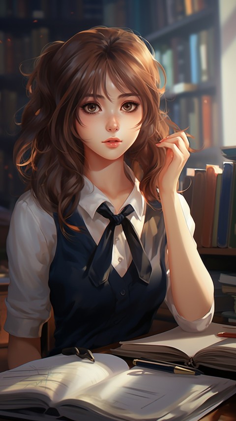Cute anime Office Work girl With Book  (94)
