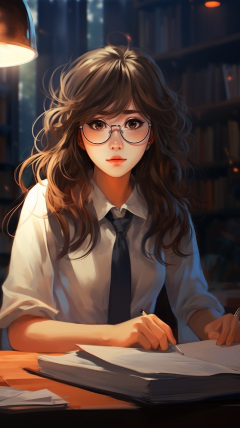 Cute anime Office Work girl With Book  (113)