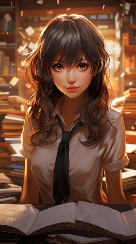 Cute anime Office Work girl With Book  (110)