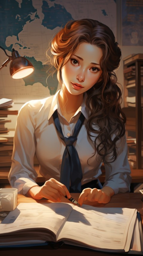 Cute anime Office Work girl With Book  (111)