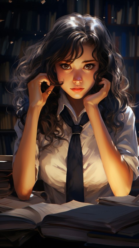 Cute anime Office Work girl With Book  (120)