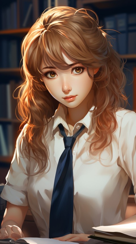 Cute anime Office Work girl With Book  (101)