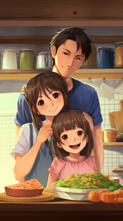 Happy Anime Family in the Kitchen Food (6)