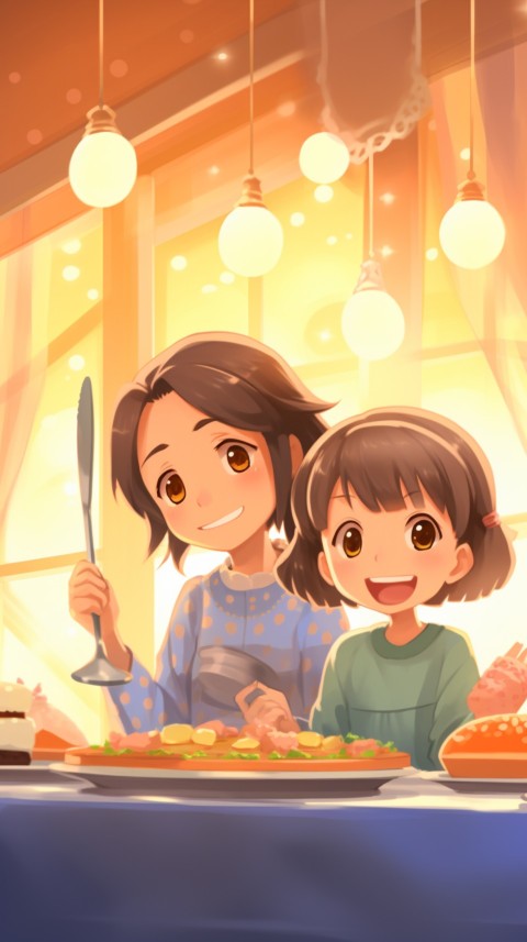 Happy Anime Family in the Kitchen Food (36)