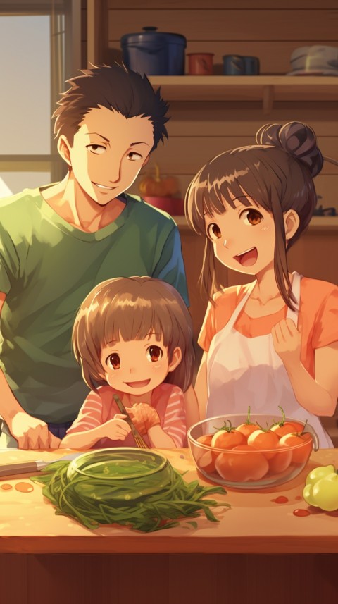 Happy Anime Family in the Kitchen Food (49)