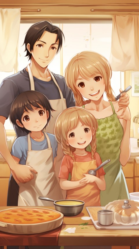 Happy Anime Family in the Kitchen Food (24)