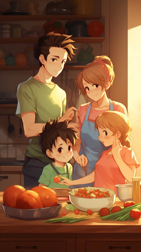 Happy Anime Family in the Kitchen Food (5)