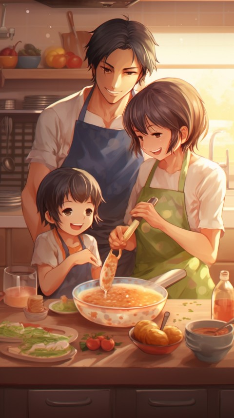 Happy Anime Family in the Kitchen Food (11)