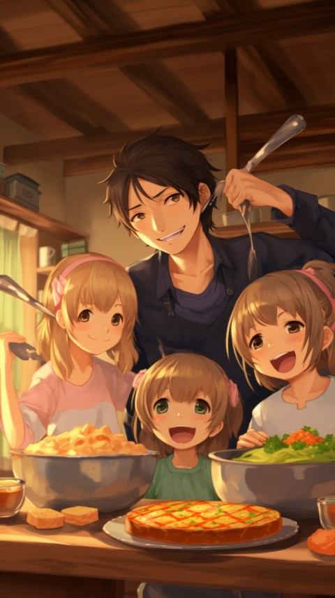 Happy Anime Family in the Kitchen Food (38)