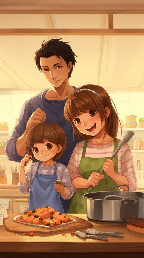 Happy Anime Family in the Kitchen Food (19)