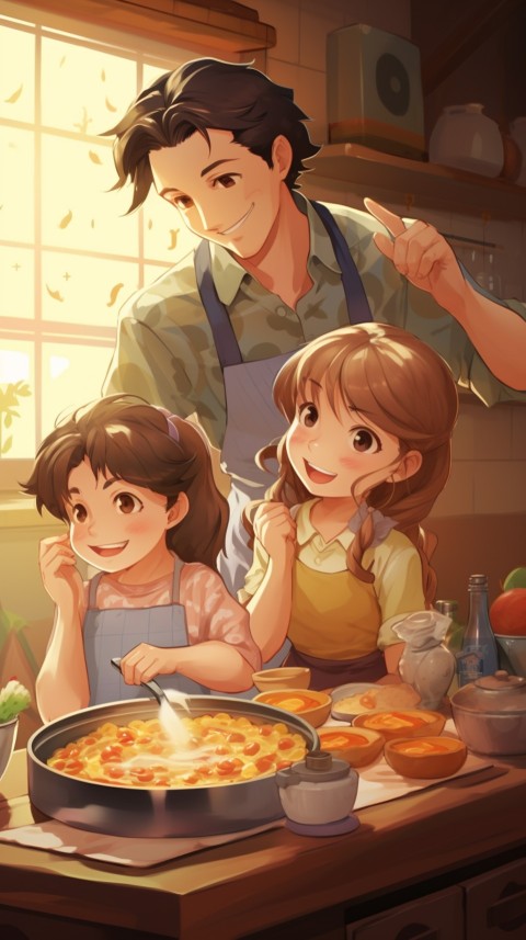 Happy Anime Family in the Kitchen Food (32)