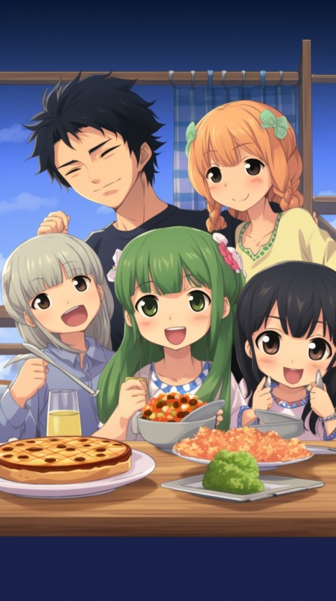 Happy Anime Family in the Kitchen Food (48)