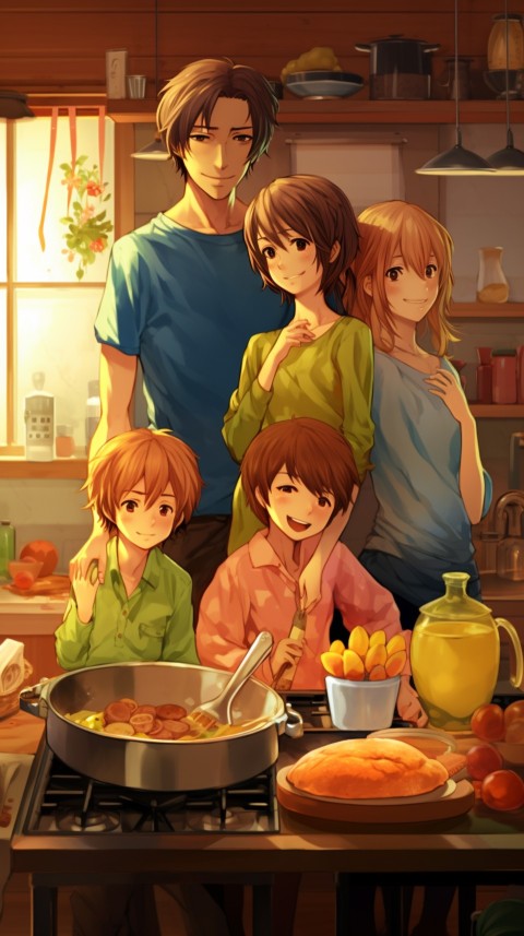 Happy Anime Family in the Kitchen Food (16)
