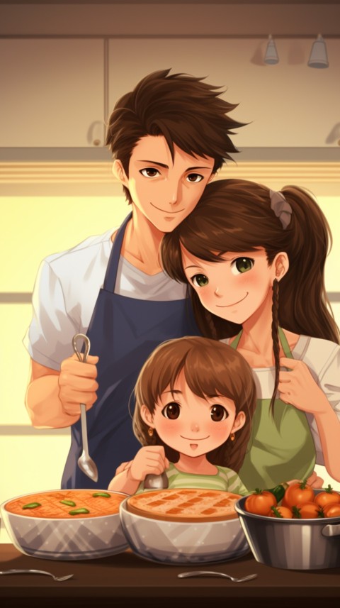 Happy Anime Family in the Kitchen Food (8)