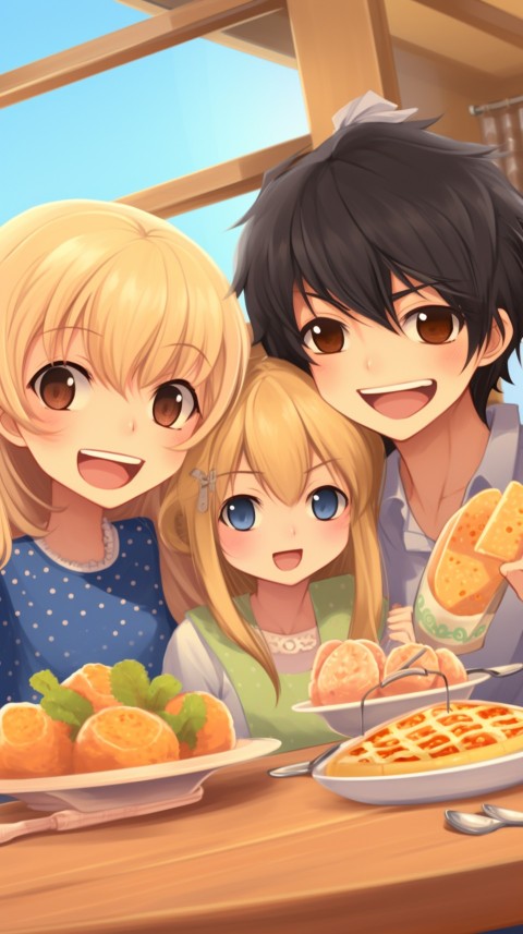 Happy Anime Family in the Kitchen Food (27)