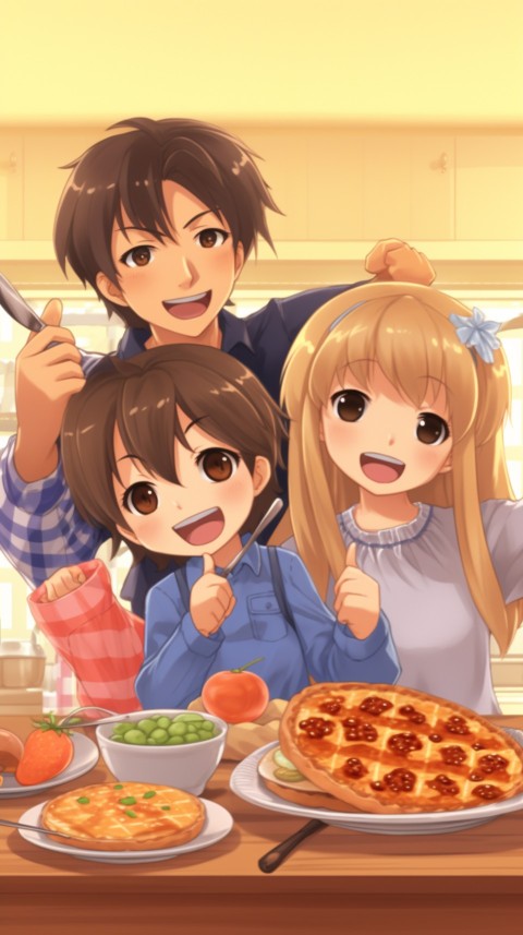 Happy Anime Family in the Kitchen Food (47)