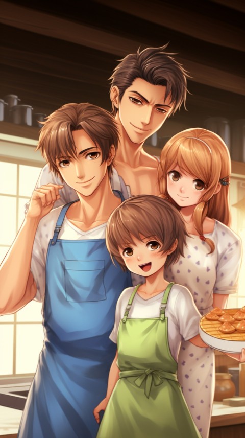 Happy Anime Family in the Kitchen Food (7)