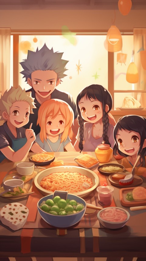 Happy Anime Family in the Kitchen Food (42)