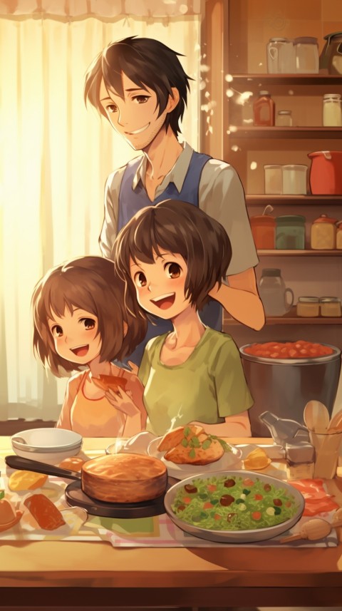 Happy Anime Family in the Kitchen Food (20)