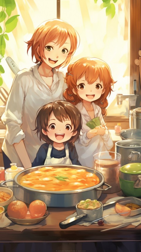 Happy Anime Family in the Kitchen Food (43)
