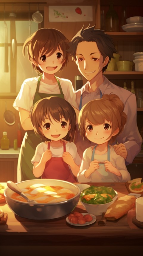 Happy Anime Family in the Kitchen Food (81)