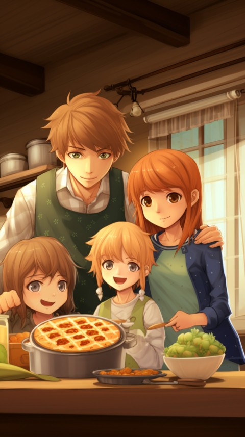 Happy Anime Family in the Kitchen Food (69)