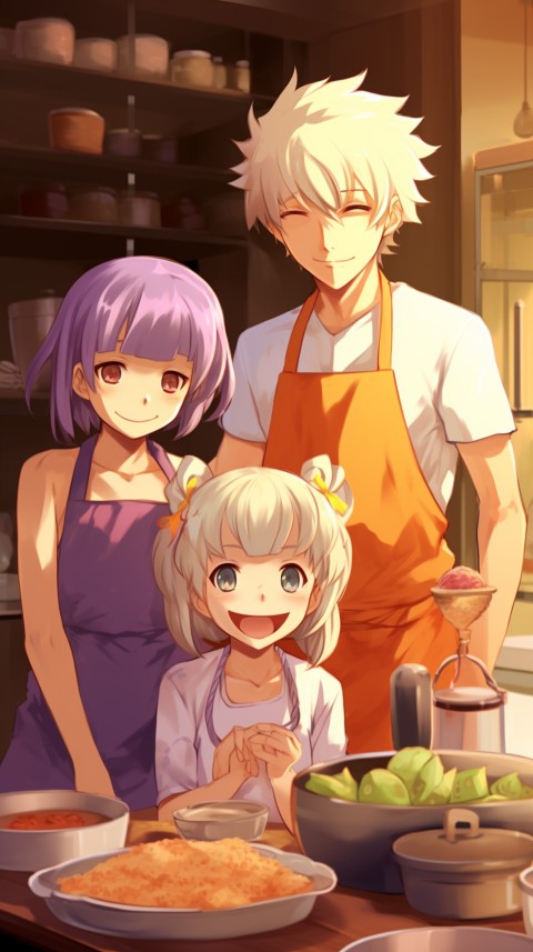 Happy Anime Family in the Kitchen Food (83)
