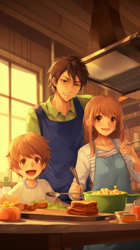 Happy Anime Family in the Kitchen Food (97)