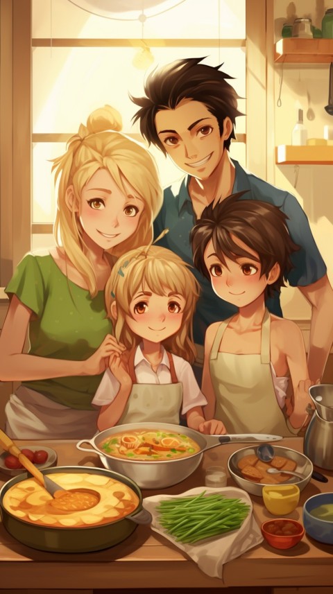 Happy Anime Family in the Kitchen Food (82)