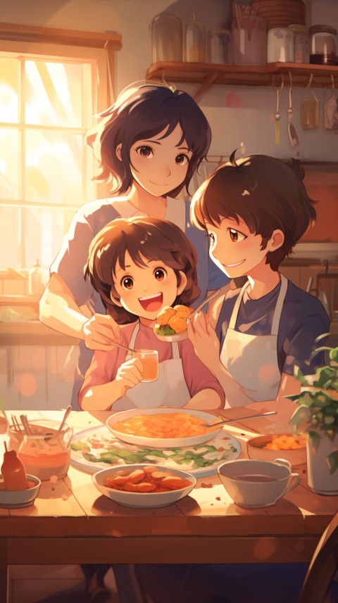 Happy Anime Family in the Kitchen Food (65)