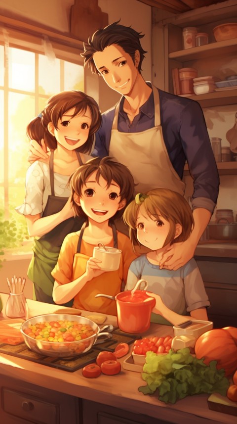 Happy Anime Family in the Kitchen Food (86)