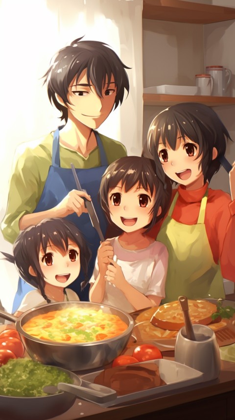 Happy Anime Family in the Kitchen Food (68)