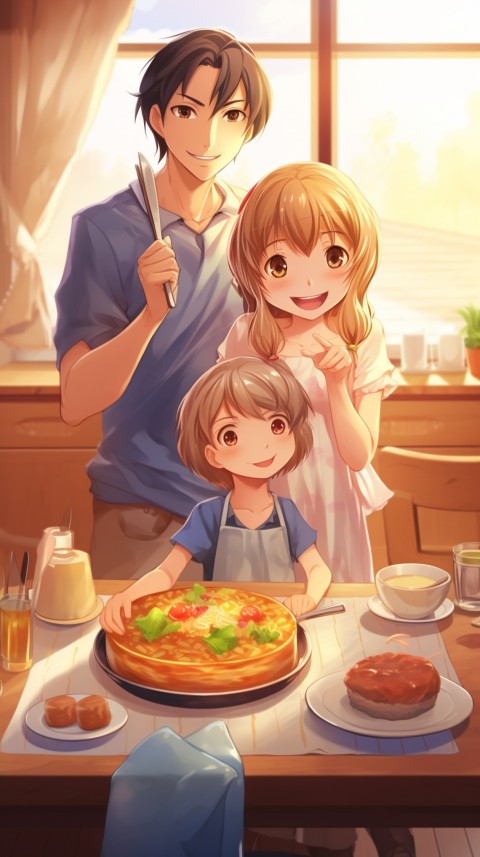 Happy Anime Family in the Kitchen Food (54)