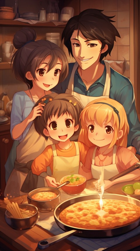 Happy Anime Family in the Kitchen Food (63)